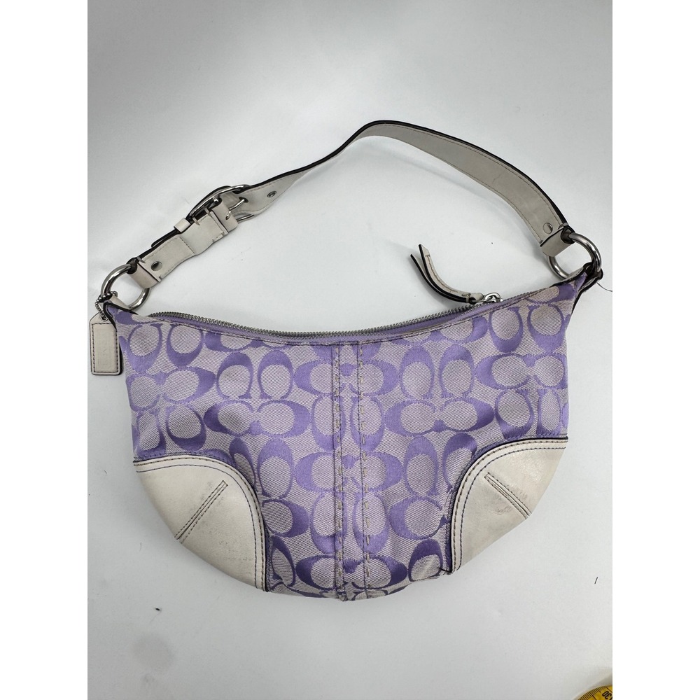Coach Small Hobo Bag Women Small Purple Signature C Jacquard White Trim 11575